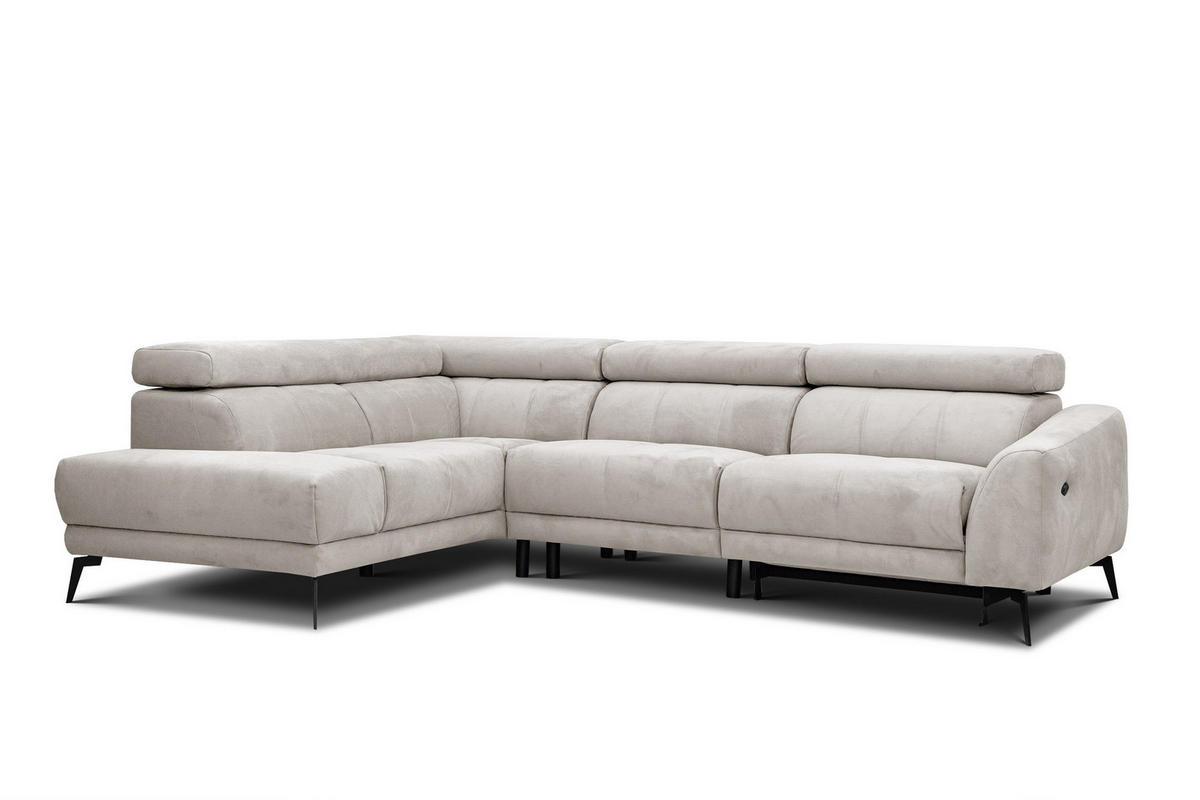 ECKSOFA LARS 5-Sitzer, 1 Relax, verstellbare Kopfstützen, beige - Beige/Schwarz, Holzwerkstoff/Textil (284/201cm) - Courtois Laville