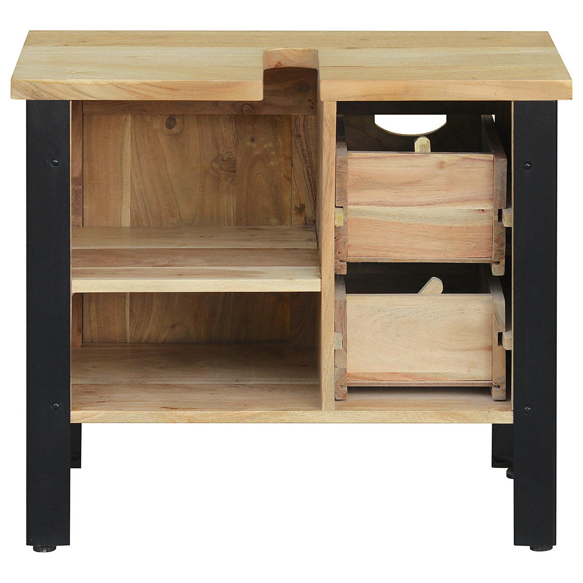WASCHBECKENUNTERSCHRANK - Akazie massiv / Metall - Akazie / Schwarz - Akaziefarben, Holz/Metall (70/60/40cm) - home24