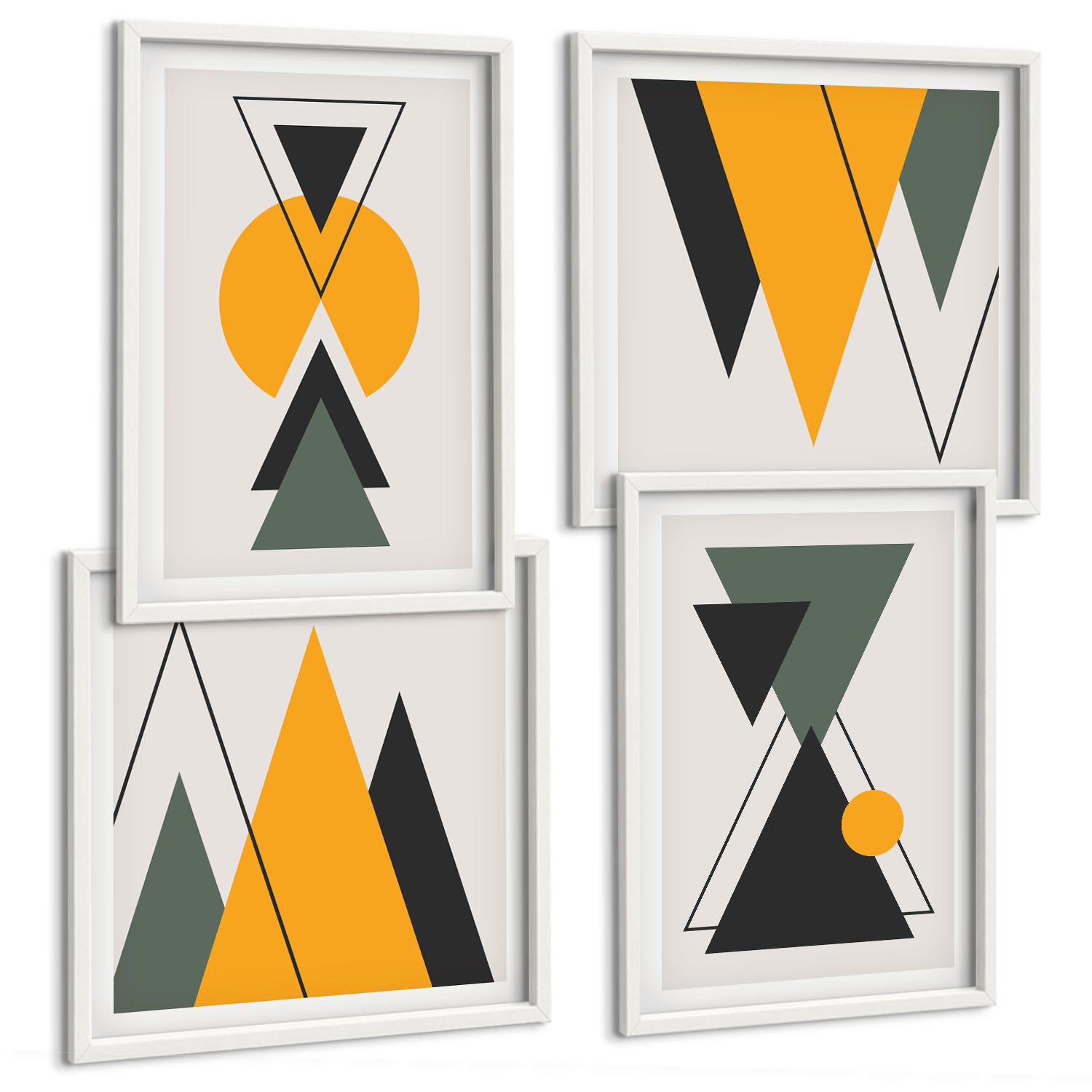 BILDER SET 4er Set - 50x50 cm & 40x60 cm Weißer Rahmen - Abstrakte geometrische Formen - Weiß, Kunststoff (50/50cm) - TULUP