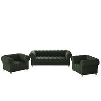 SITZGARNITUR 3+1+1 CHESTERFIELD Elegant Klassisch Schick Stoff Whisper Grün - Grün, Holz (202/77/90cm) - Kaiser Möbel