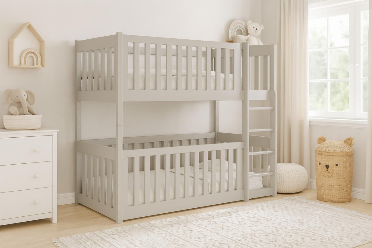 ETAGENBETT CORA 90/200 Cashmere mit vollem Rausfallschutz - Beige, Holz/Holzwerkstoff (90/200cm) - Deine Möbel 24
