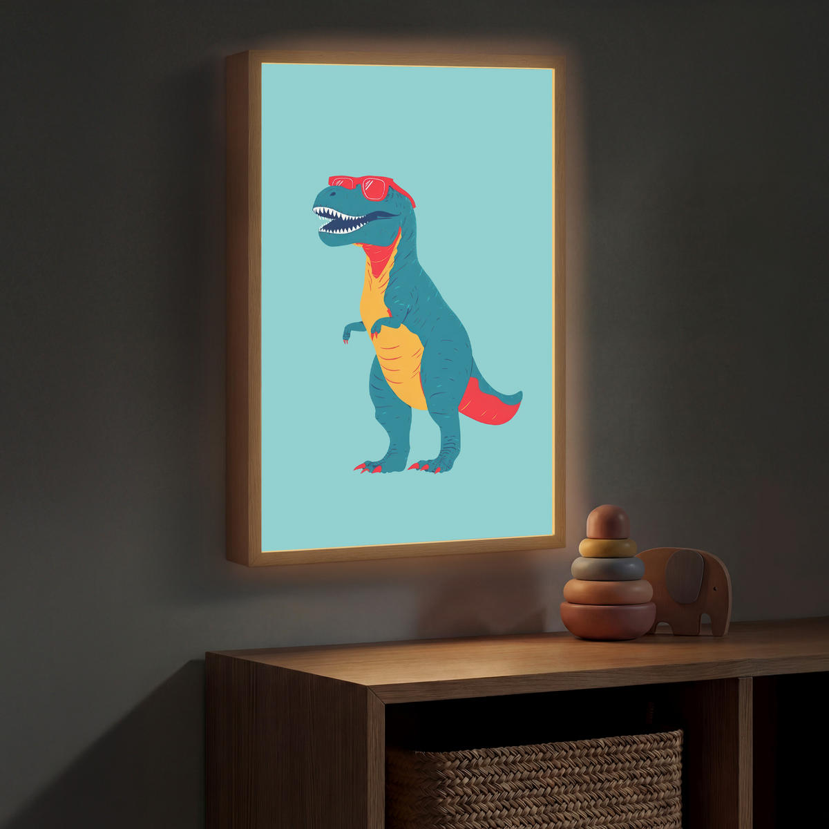 DOBÍJECÍ NOČNÍ LAMPIČKA Dinosaurus - Modrá - Sluneční brýle 40x60 cm - světle modrá, kompozitní dřevo (8/40/60cm) - OnlyWow