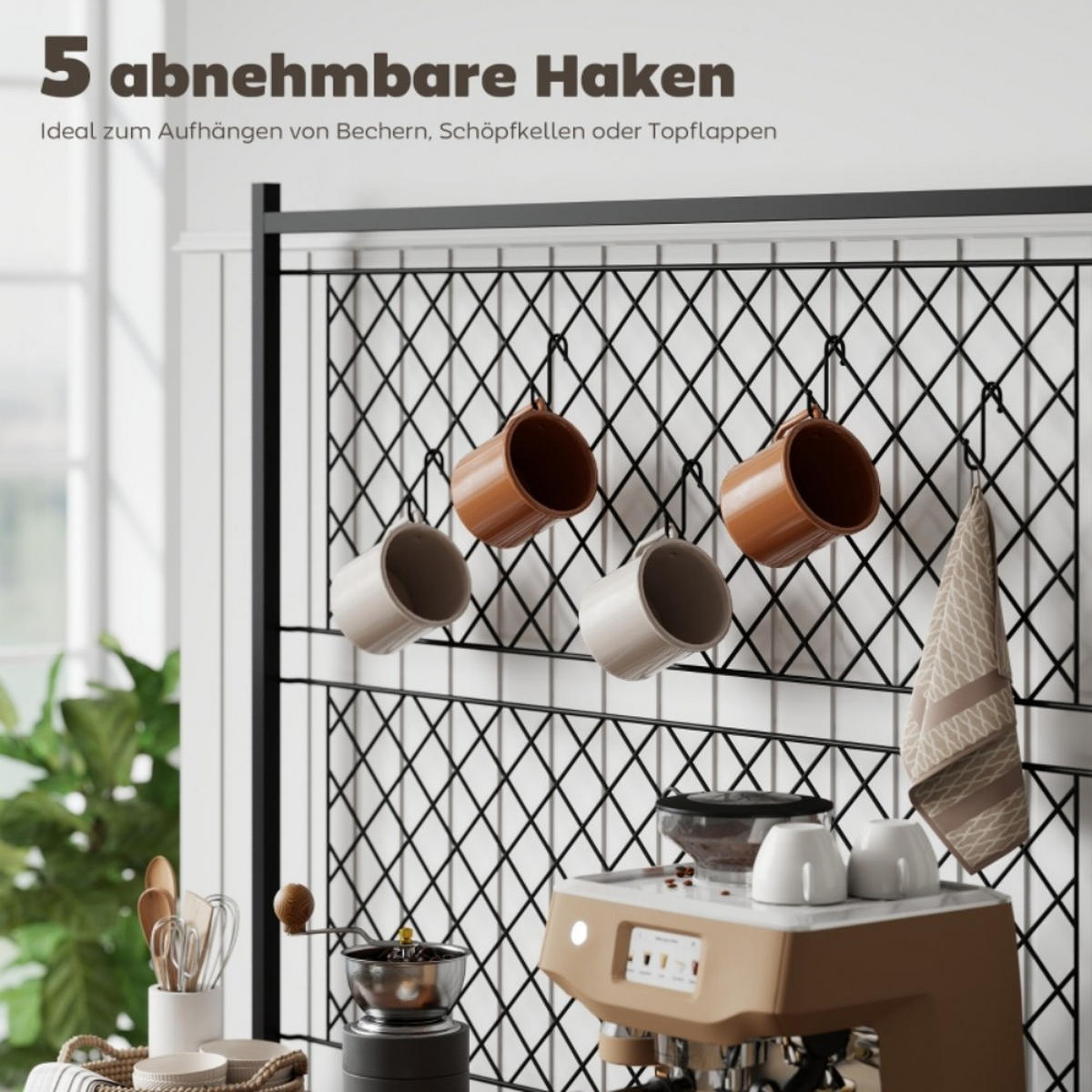 KÜCHENREGAL mit Arbeitsfläche,Küchenschrank,Metall+Holz,Braun - Braun, Metall (96.5/165/38cm) - LVHOM