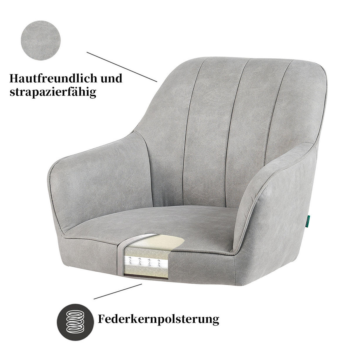 ARMLEHNSTUHL Mika-Noah 2er-Set - Nussbaumfarben/Hellgrau, Eichenholz/Holz (60/87/65cm) - DUBI Möbel