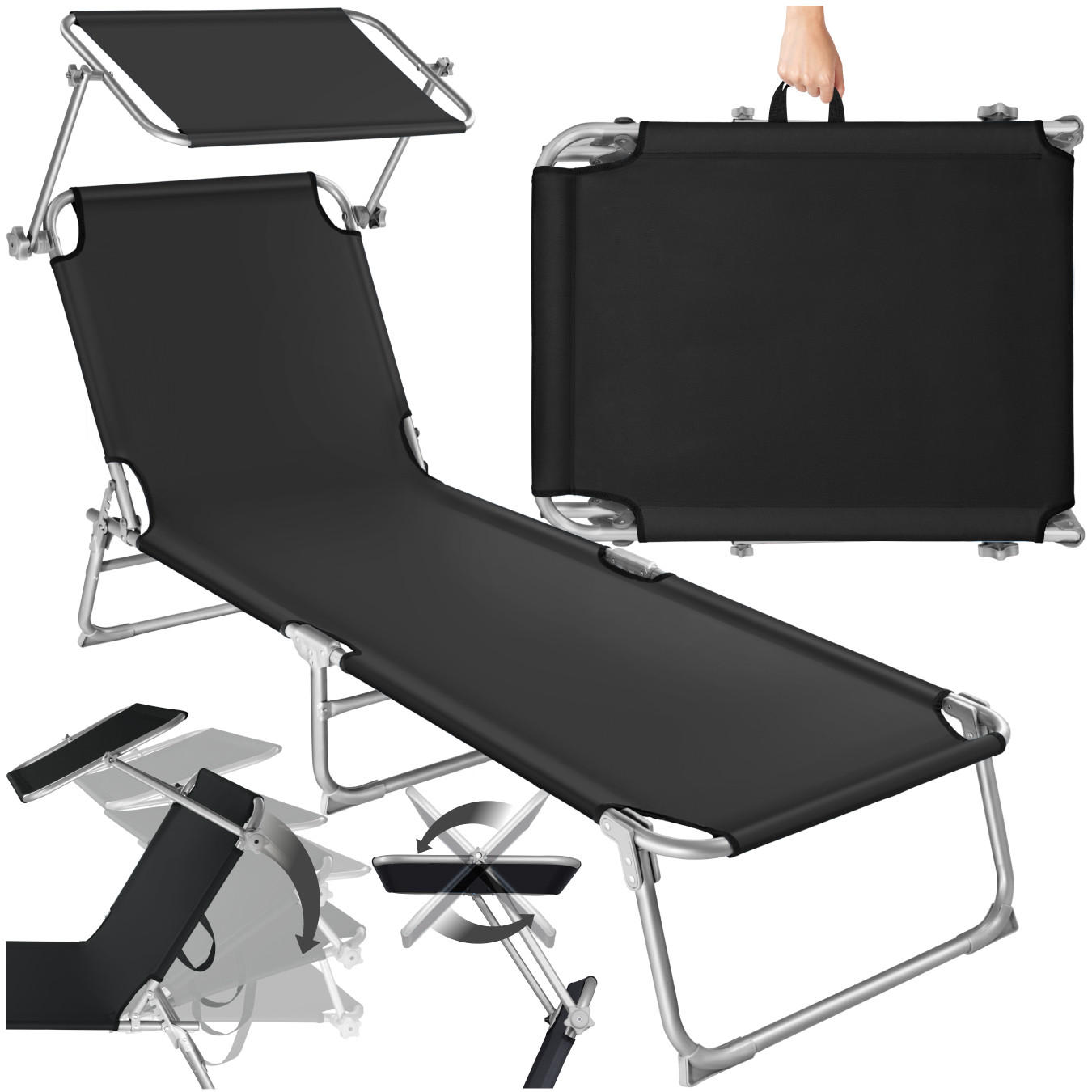 GARTENLIEGE ,190 x 68 x 28 cm,schwarz - Schwarz, Kunststoff (68/28/190cm) - tectake