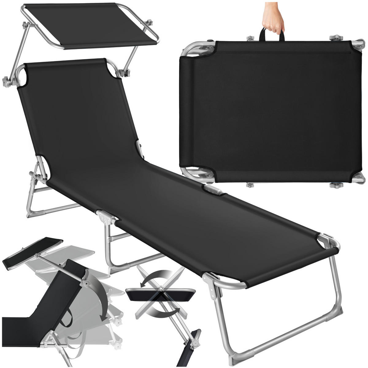 GARTENLIEGE ,190 x 68 x 28 cm,schwarz - Schwarz, Kunststoff (68/28/190cm) - tectake