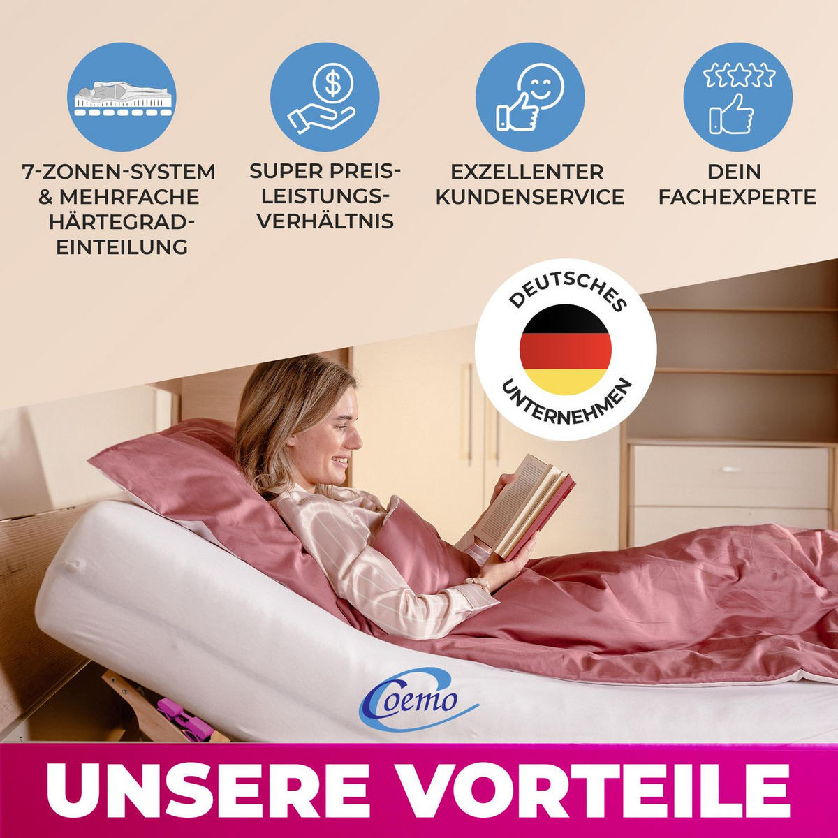 LATTENROST PINK DREAM 90 x 200 cm Kopfteil verstellbar, Selbstmontage - Naturfarben, Holz (90/200cm) - Coemo