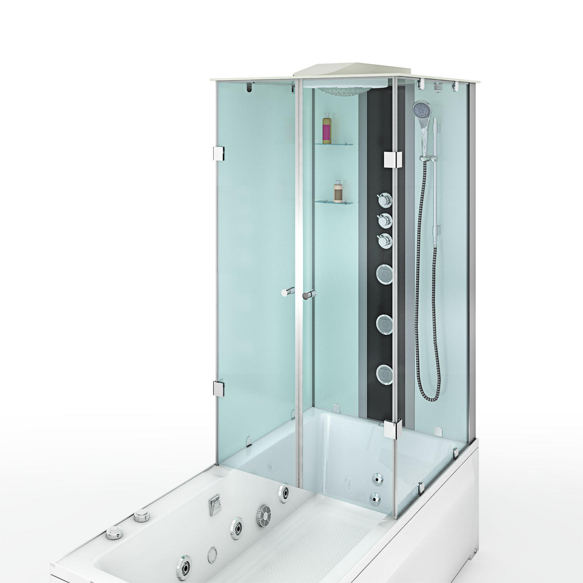 WHIRLPOOL Dusche Kombination K05-L02-WP 180x90 cm - Weiß, Glas/Kunststoff (90/225/180cm) - AcquaVapore by Sandra Jentho