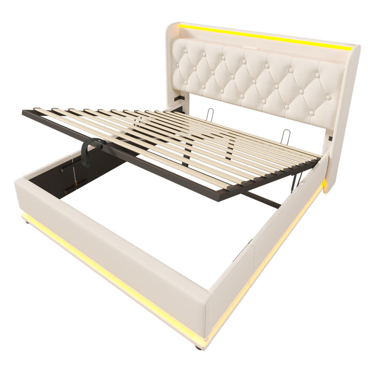 POLSTERBETT mit LED und Stauraum 140x190 cm PU Weiß - Weiß, Metall (140/190cm) - Meubliv
