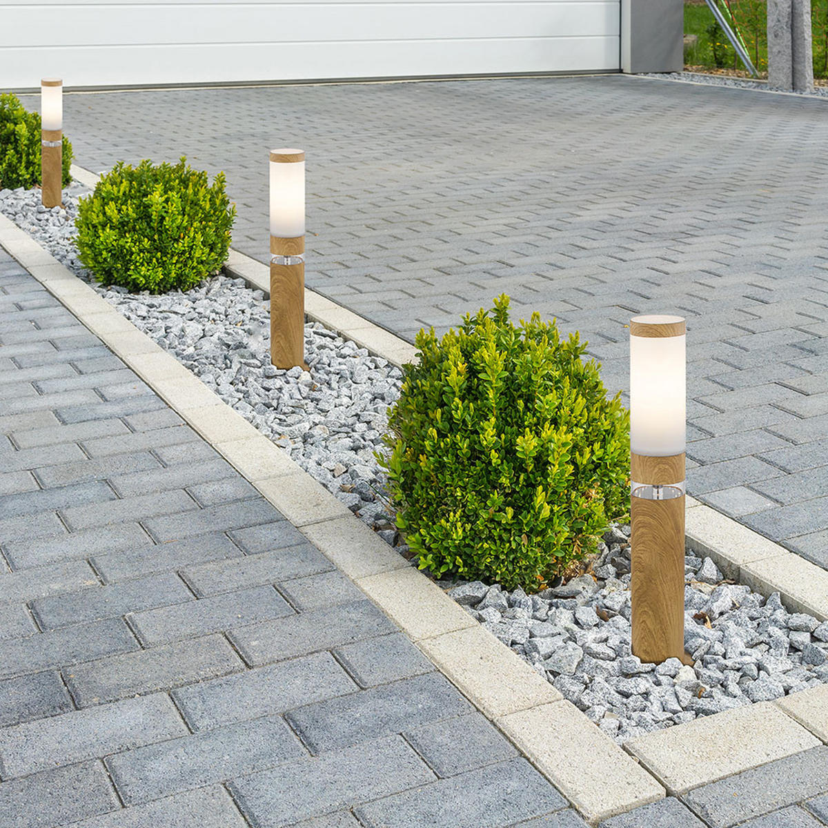 LED WEGELEUCHTE Edelstahl Braun Holzoptik - Braun, Metall (11.7/11.7/50cm)