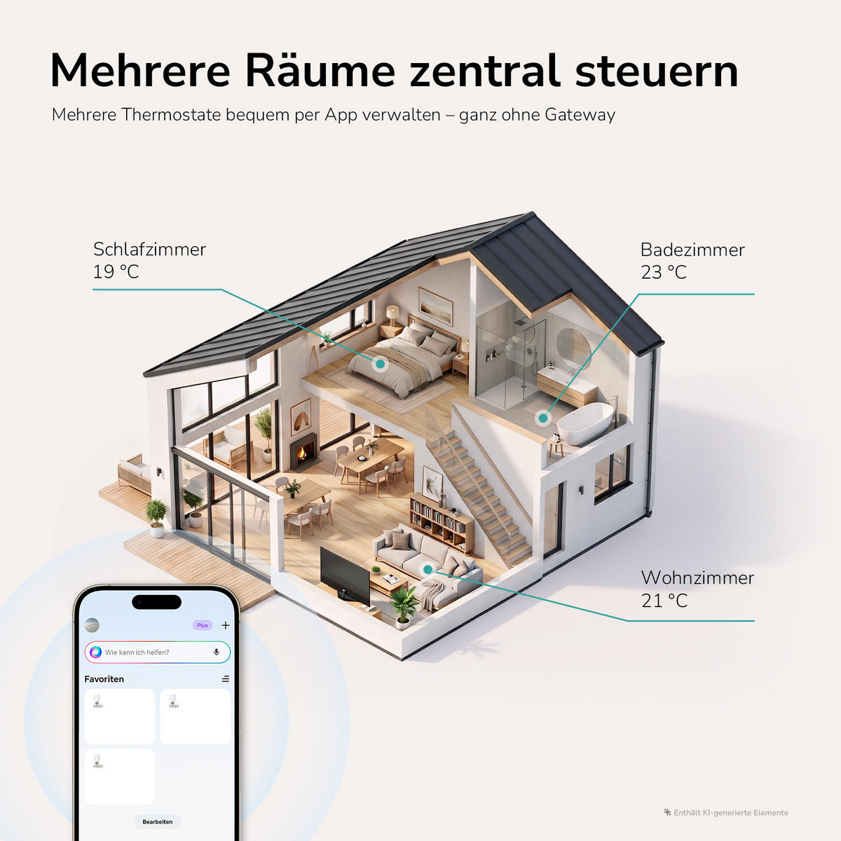 TERMOSTAT ZA RADIJATOR Wi-Fi, M30 × 1,5 mm, pametni 6/9/6 cm - bijela, plastika (5.4/8.9/5.4cm) - EMKE