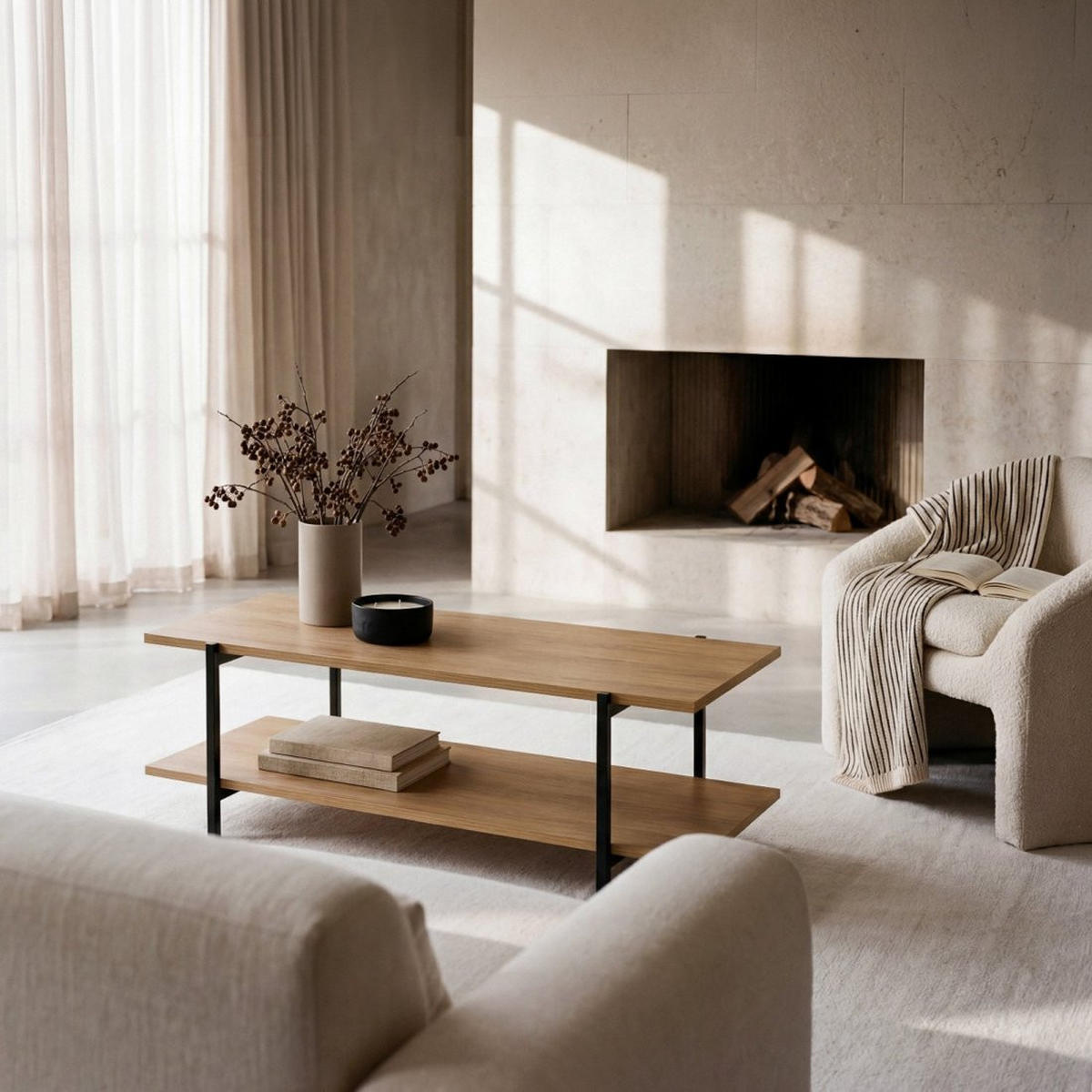 COUCHTISCH FESTER Livia Natürlich 120 cm x 40 cm - Naturfarben, Holzwerkstoff (60/120/40cm) - Klast Home