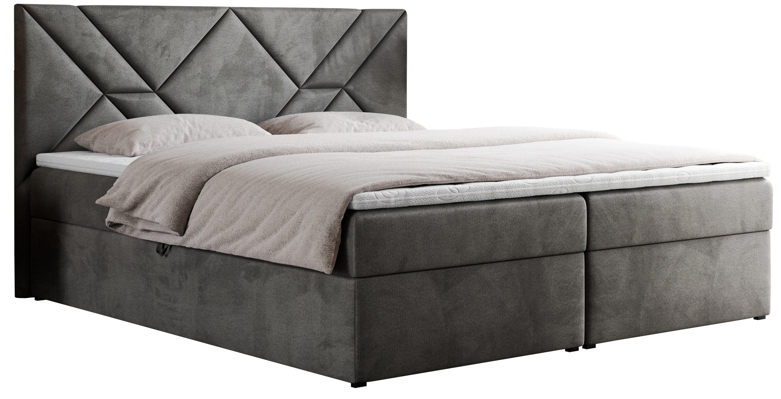 BOXBETT NEOMI 120/200 - Dunkelgrau Velvet - H3 - Topper T25 - Dunkelgrau, Holz/Textil (120/200cm)