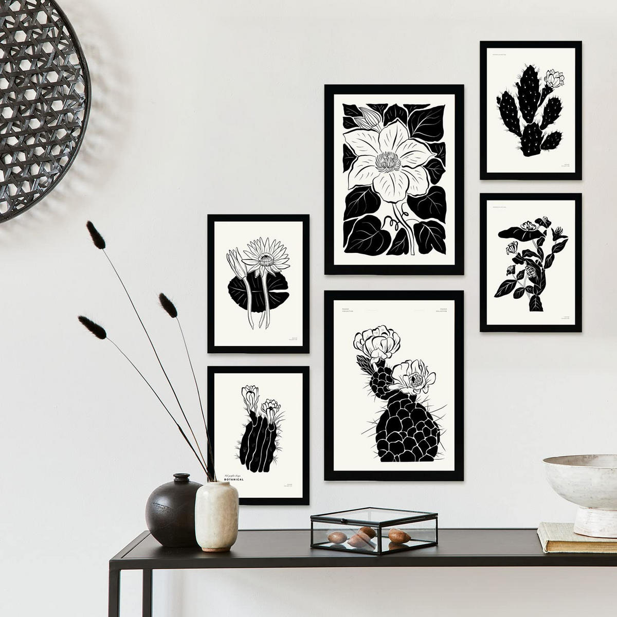 POSTER Set Mit 6 In Schwarzer Tinte Kaktus A3 & A4 Rahmenlos - Klar, Papier (29/3cm) - Nacnic