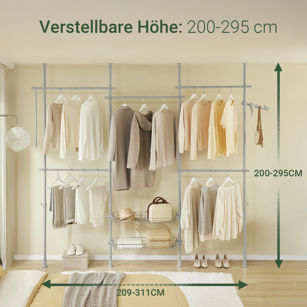 TELESKOP KLEIDERSTÄNDER Hellgrau - Grau, Kunststoff (311/295/37cm) - SoBuy