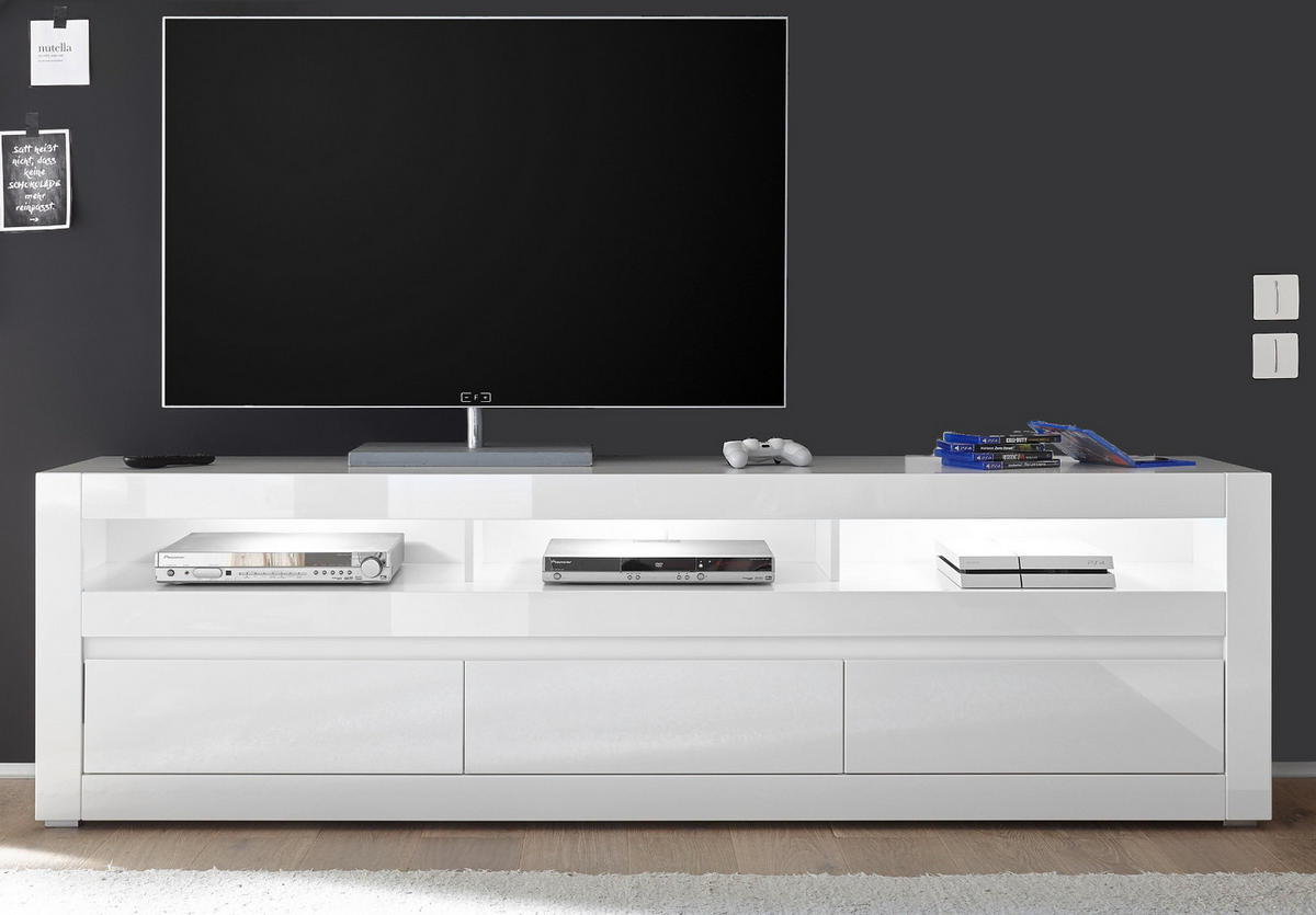 TV-LOWBOARD Hochglanz weiß, Flat-TV Unterschrank 217 cm mit Soft-Close-Funktion - Weiß Hochglanz/Weiß, Holzwerkstoff/Kunststoff (217/63/42cm) - Furn.Design