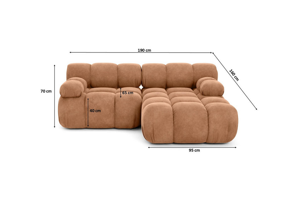 ECKSOFA L-form Mini Modular, Veloursstoff Salvador, Dunkelbeige, Rechts, Selia - Beige, Holz (190/160cm) - Kaiser Möbel
