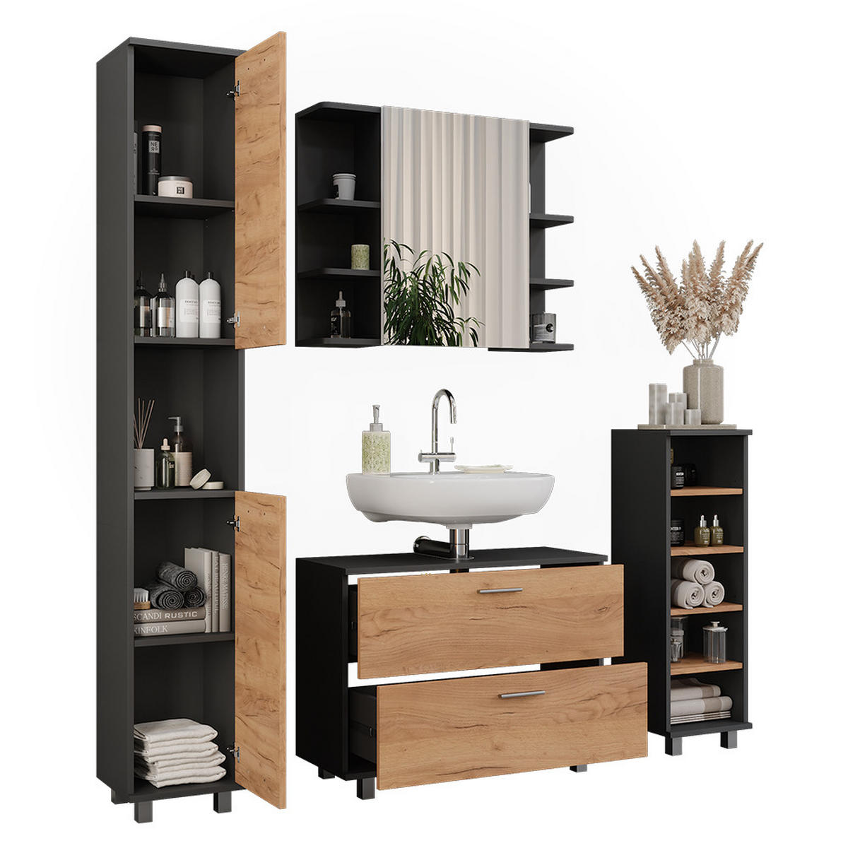 KOUPELNOVÝ NÁBYTEK Ilias Zlatý dub power/antracit - medově dubová, kompozitní dřevo (80.2/60.8/33cm) - Vicco