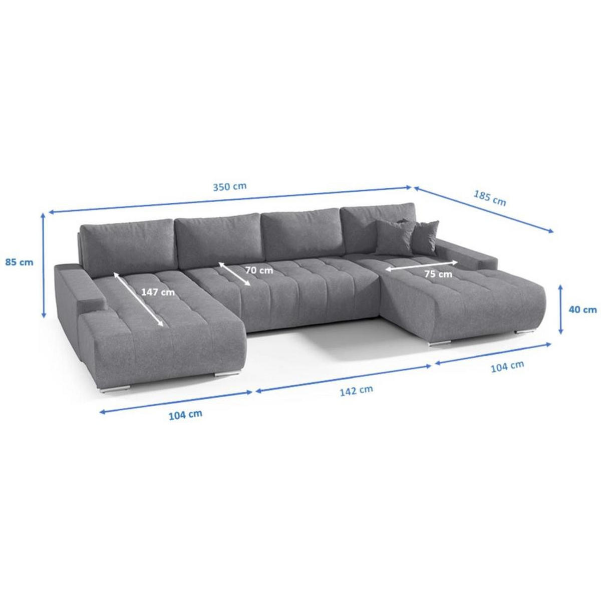 WOHNLANDSCHAFT Draco U Hellgrau. - Silberfarben/Hellgrau, Textil/Metall (350/85/185cm) - Beautysofa