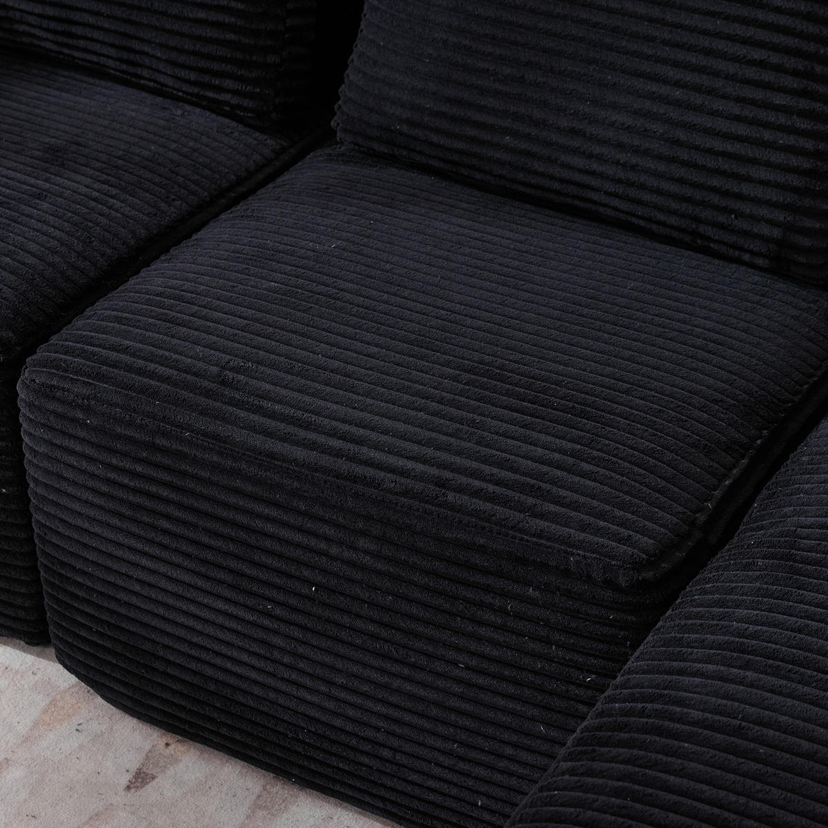 ECKSOFA Cord Schwarz mit 3 Kissen und 2 Becherhaltern - Schwarz, Textil (265/176cm) - WISHDOR