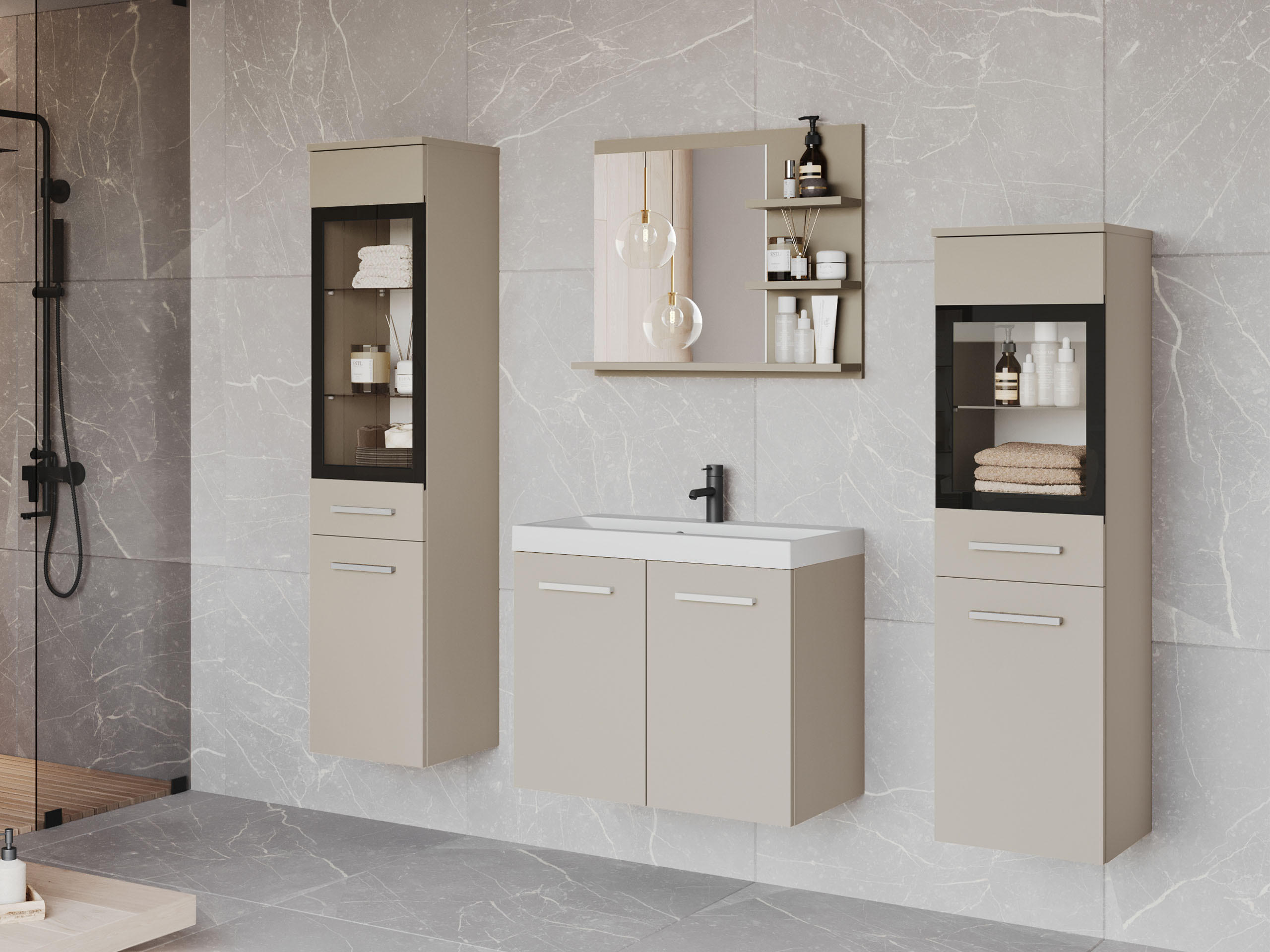 BADMÖBEL-SET Madrit I - Kaschmir, Holzwerkstoff (30/132/30cm) - MIRJAN24