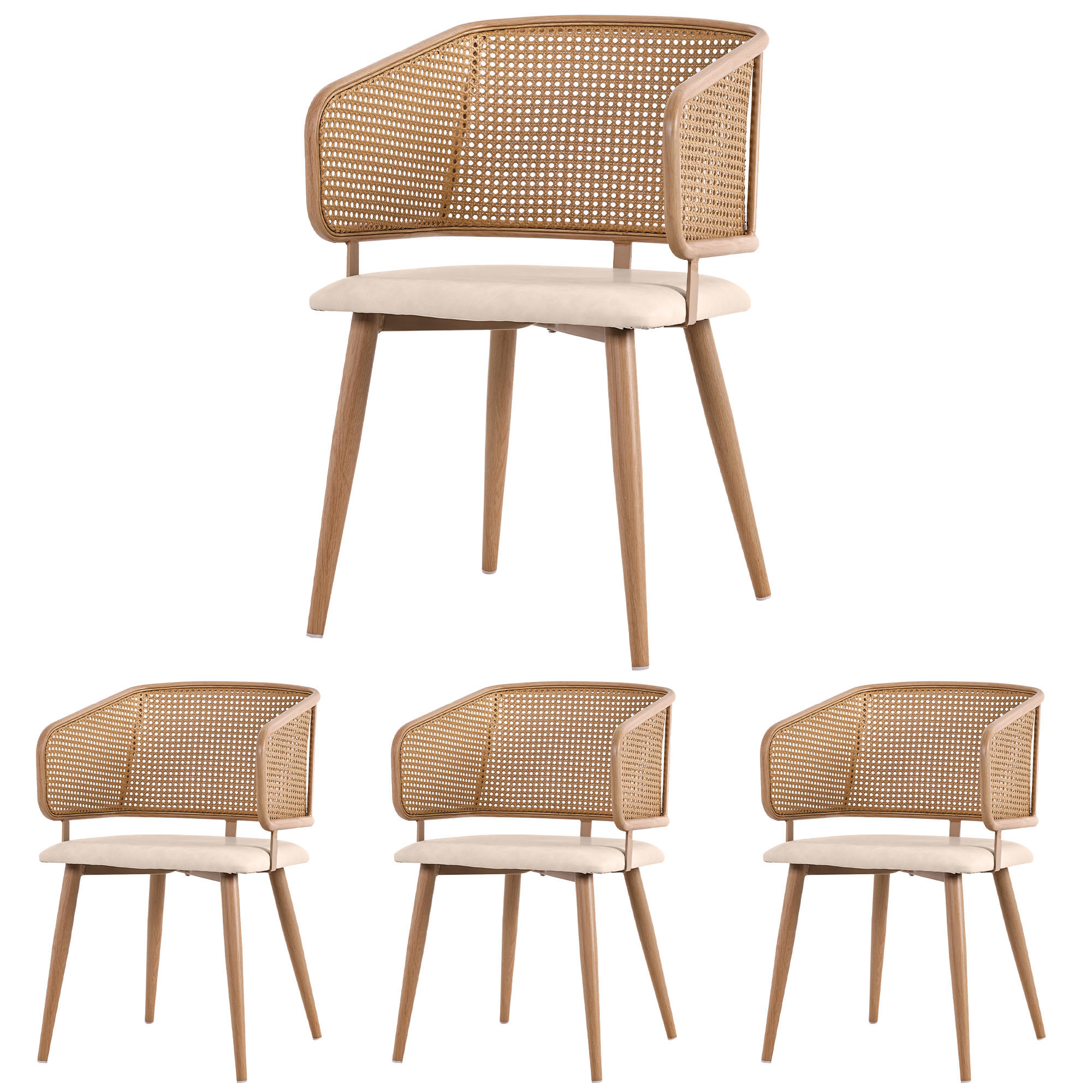 ARMLEHNSTUHL-SET DE-35570 4 Stück mit PU-Leder-Kissen Beige - Beige, Metall (51/79/47cm) - ComfortXL