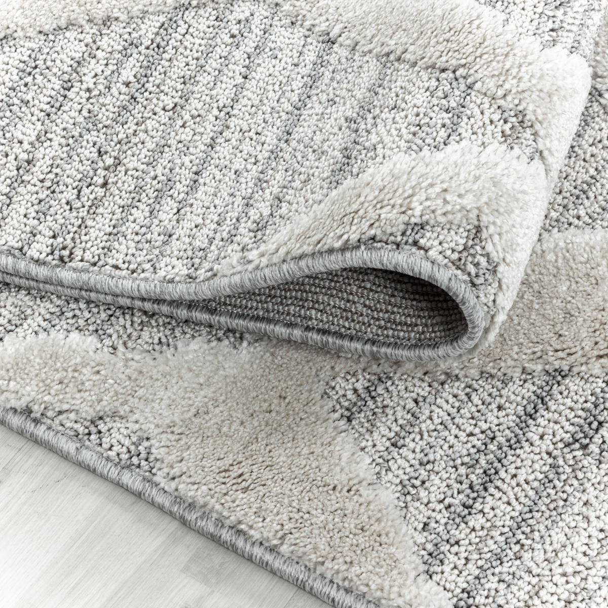 TEPPICH Hochflor Hoch-Tief Boho-Muster Polypropylen Wohnzimmer Grau Rund 120x120 - Grau, Textil (120/120cm) - KADIMA DESIGN
