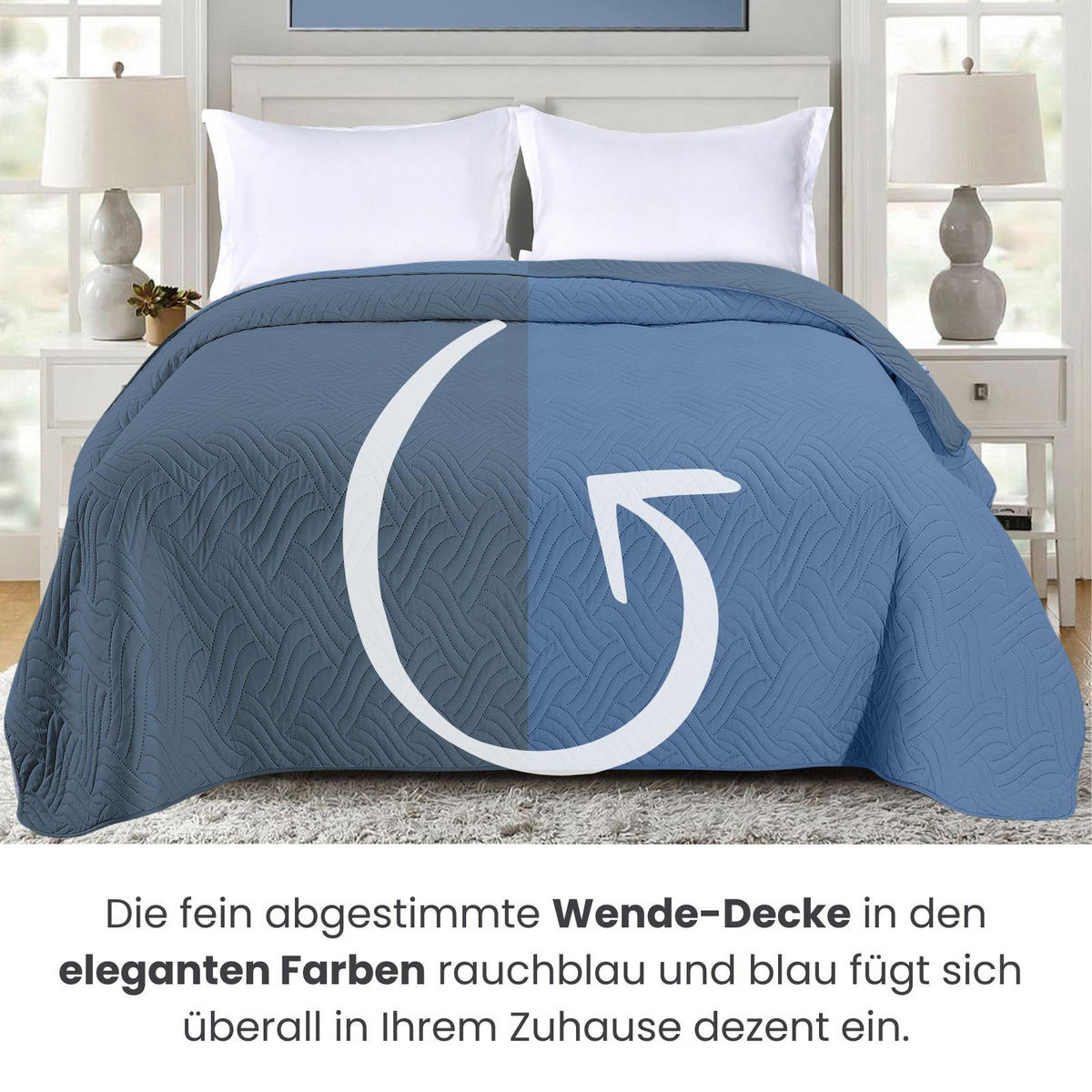 TAGESDECKE Wende-Design blau 170/210 cm Duo-Color - Blau, Textil (170/210cm) - wometo