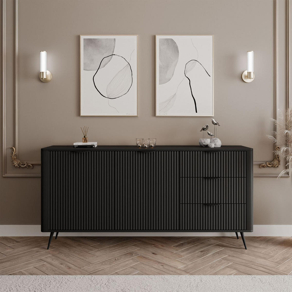 SIDEBOARD SCARLETT 163 2D3S MIT SCHUBLADEN SCHWARZ - Schwarz, Holzwerkstoff (163/81/38cm) - Lookway