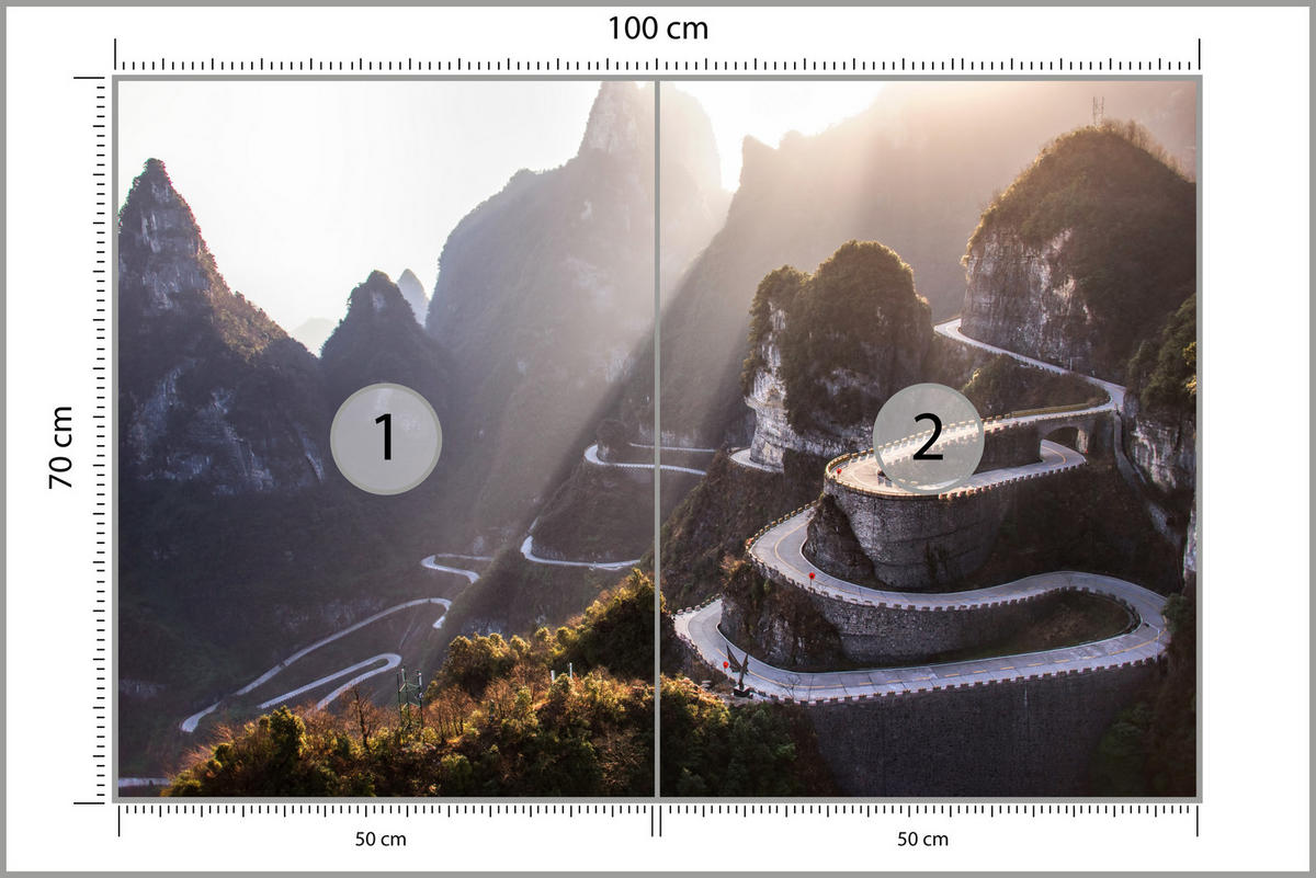 FOTOTAPETA Pre Obývaciu Izbu Skalnatá Horská Cesta Západ Slnka 100 x 70 cm - hnedá/sivá, papier (100/70cm) - Muralo