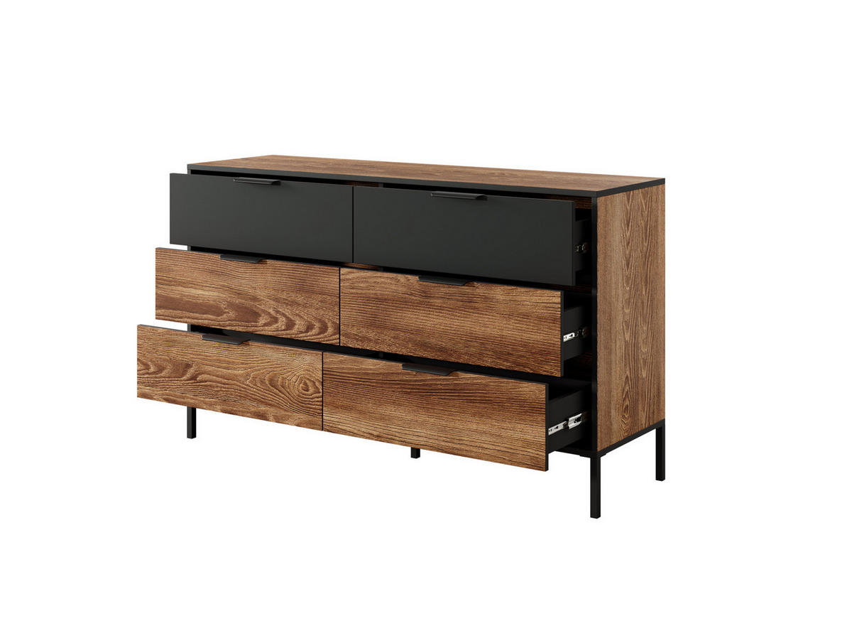 KOMMODE MELTON B 137 cm Kastanie / Anthrazit - mit 6 Schubladen, Soft-Close und Metallfüßen - Kastanienfarben/Anthrazit, Holz/Holzwerkstoff (137/81/39cm) - Ravio