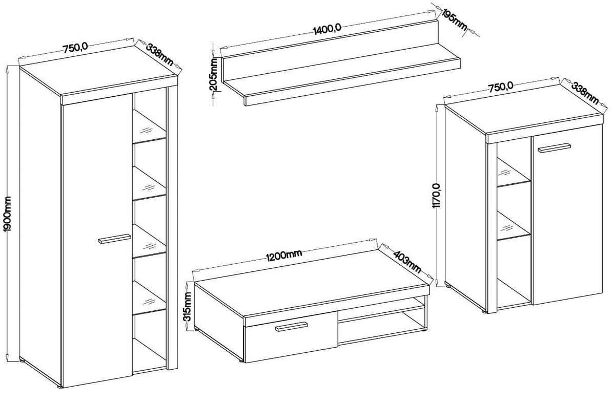 WOHNWAND OKTAWIA LED - Graphitfarben/Braun, Holzwerkstoff (270/190/40cm) - Meblini