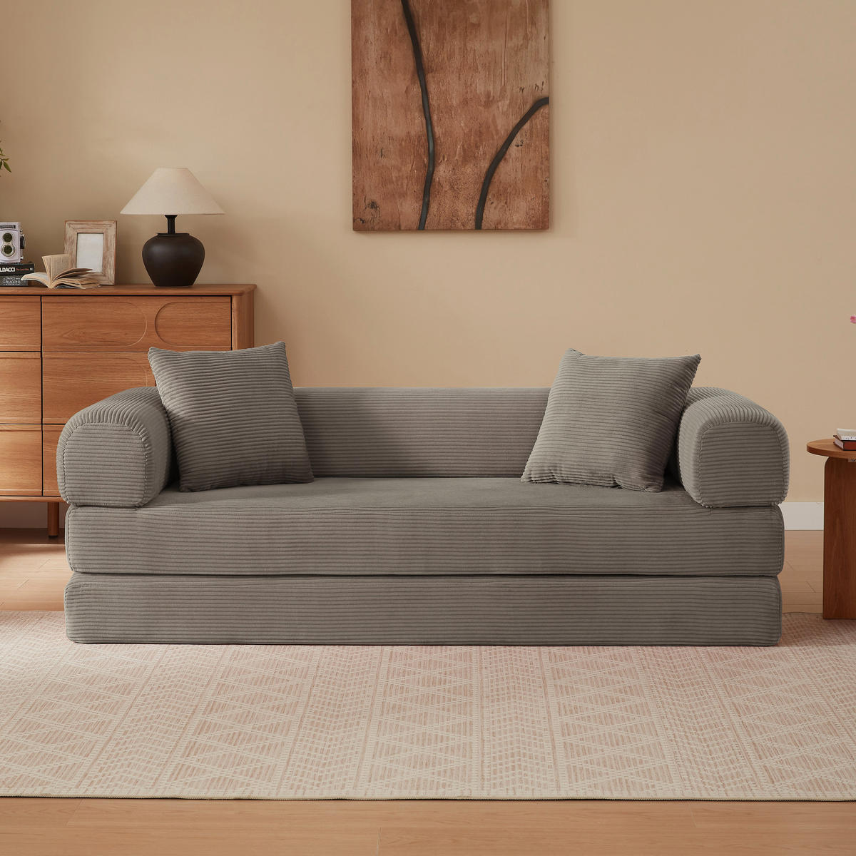 SCHLAFSOFA aus Cord in Taupe – 2-in-1 Bodensofa & Gästebett ohne Montage - Taupe, Textil (89/59/195cm) - Urban Meuble