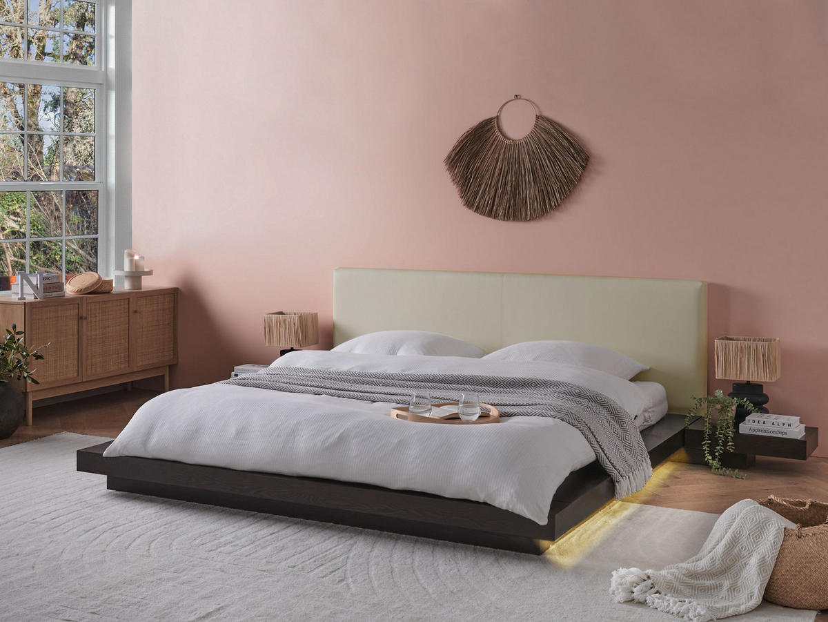 BETT mit LED 180x200 cm Dunkler Holzfarbton Zen - Dunkelbraun, Holzwerkstoff (180/200cm) - Beliani
