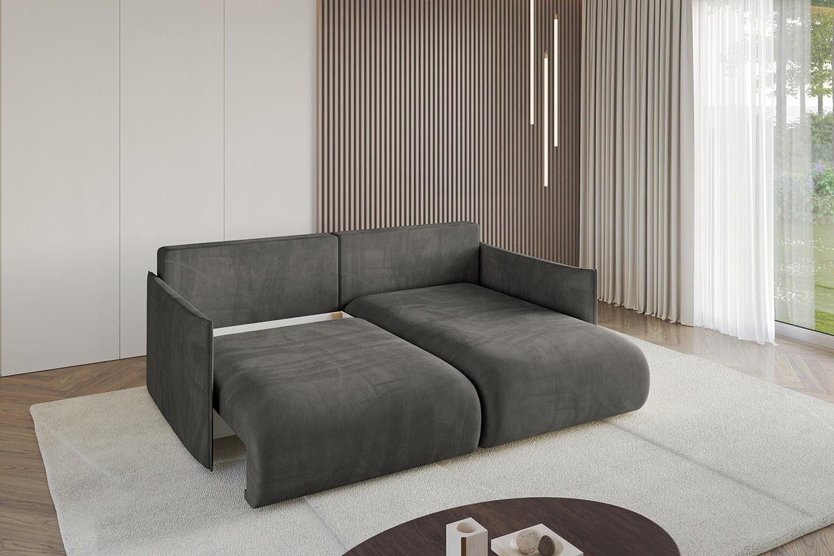 ECKSOFA Ottomane rechts ONESK-L 216x177x72 Dunkelgrau Velours - Dunkelgrau/Anthrazit, Holzwerkstoff/Kunststoff (177/216cm) - ALTDECOR