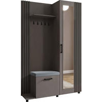 GARDEROBE Linaro mit Spiegel, Sitzbank in Lamellen-Optik 137/207/42 cm, Links - Dunkelgrau/Schwarz, Holzwerkstoff (137/207/42cm) - WFL GROUP