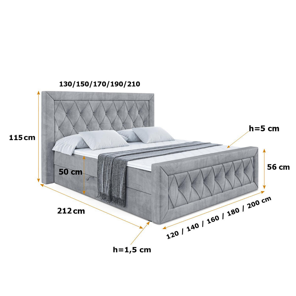 BOXBETT NOEL-Z - 120 x 200 - H3 - Hellgrau - Hellgrau, Holzwerkstoff (120/200cm) - ALTDECOR