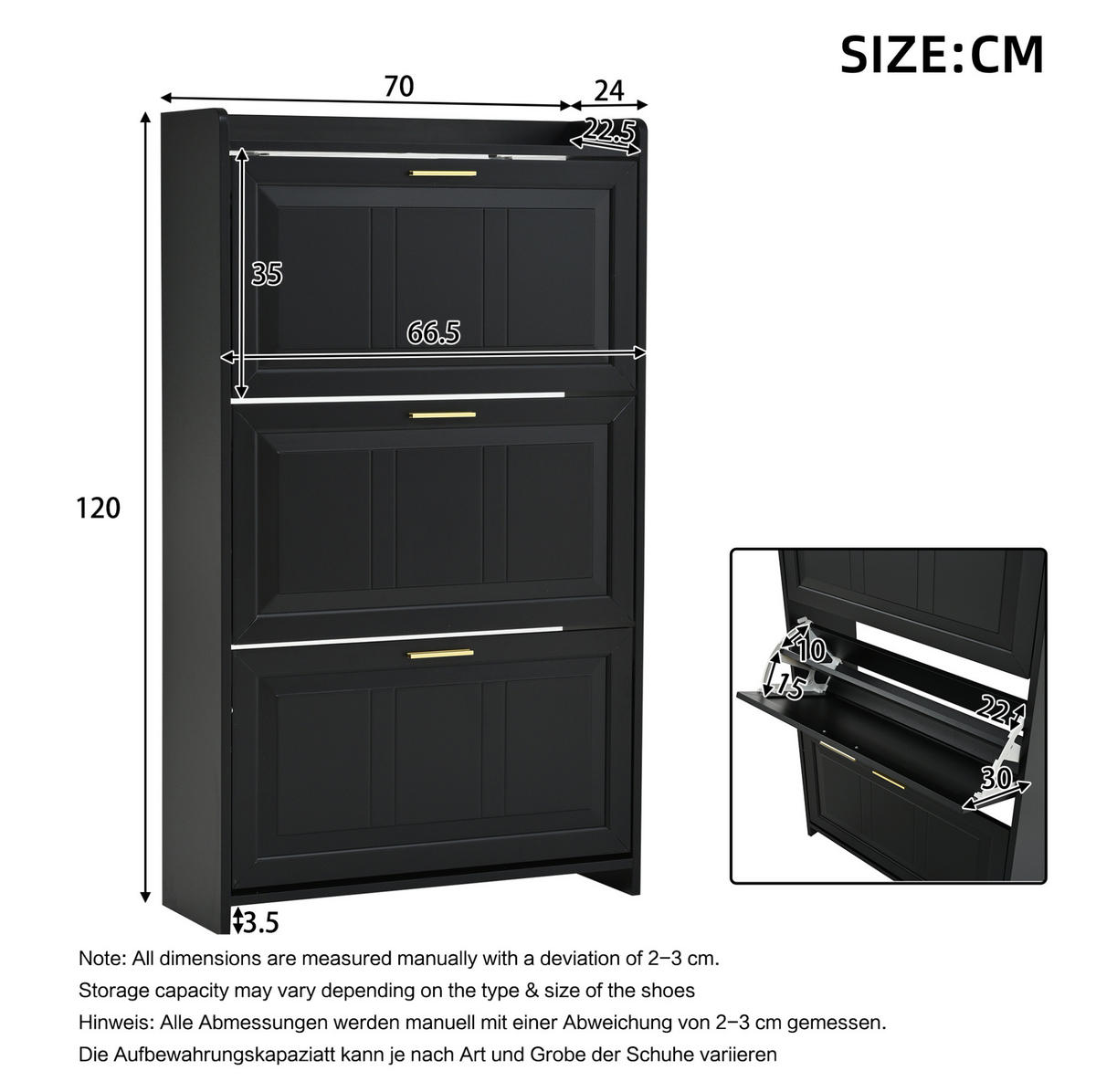 SCHUHSCHRANK aus MDF & Spanplatte 140x24x120cm in Schwarz 2er Set - Schwarz, Holzwerkstoff (140/120/24cm) - Modfu