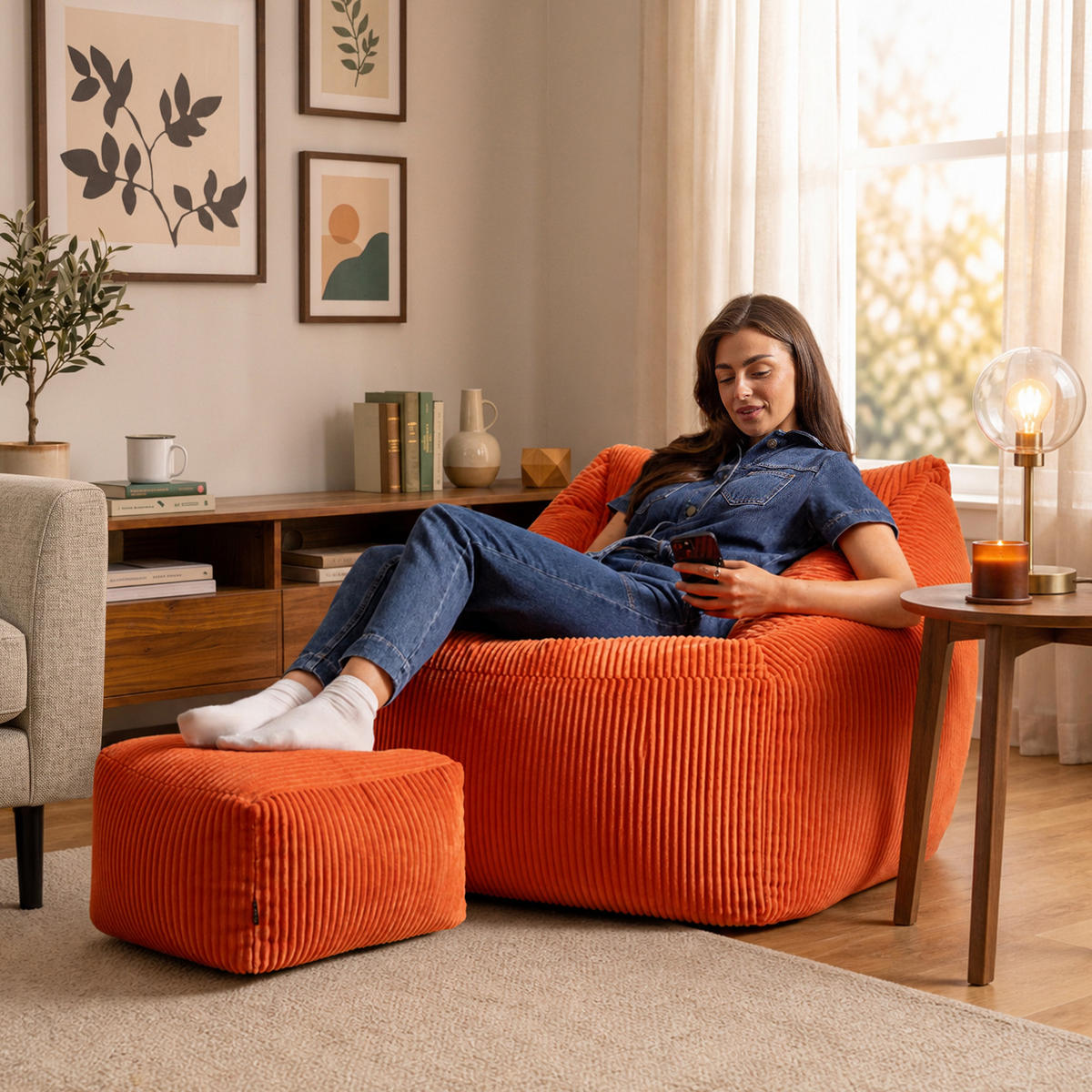 SITZSACK Cord Sessel Natalia mit Hocker - Terracotta, Textil (97/73/84cm) - icon