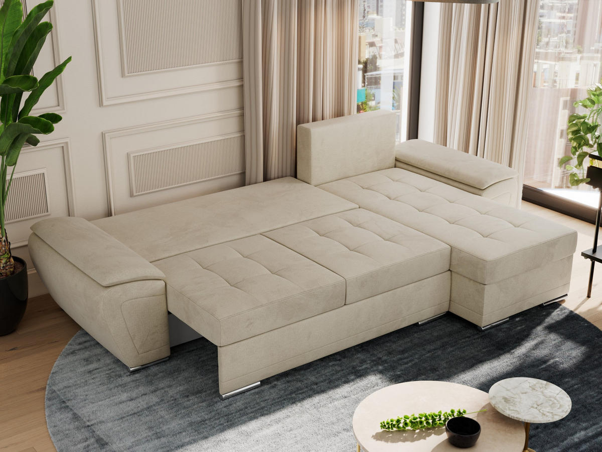 ECKSOFA UMBRIA L Beige Velvet - Beige/Grau, Textil (271/157cm) - MKS