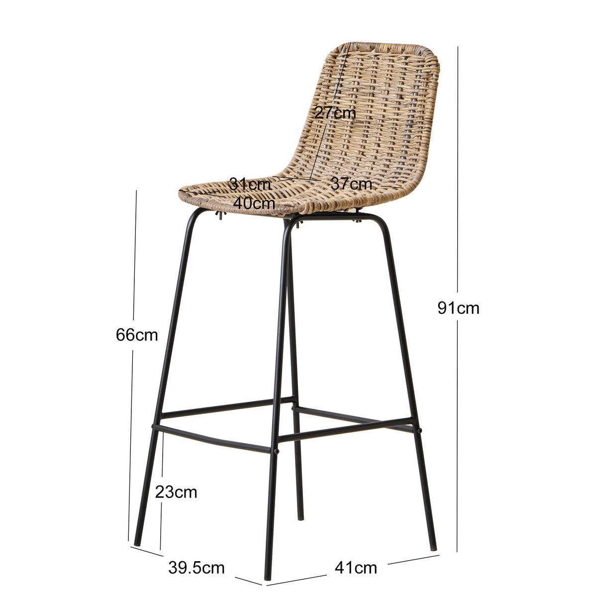 BARHOCKER 2er-Set Rattan Braun - Braun, Holz (39.5/91/41cm) - Nordlys