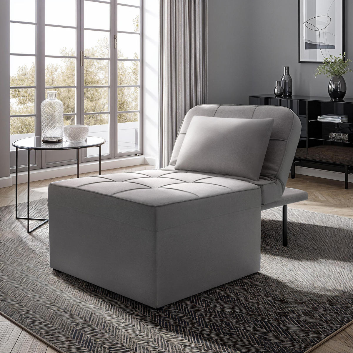 SCHLAFHOCKER Ponto,Belastbarkeit 150 kg ,grau - Grau, Textil (74/79/170cm) - tectake