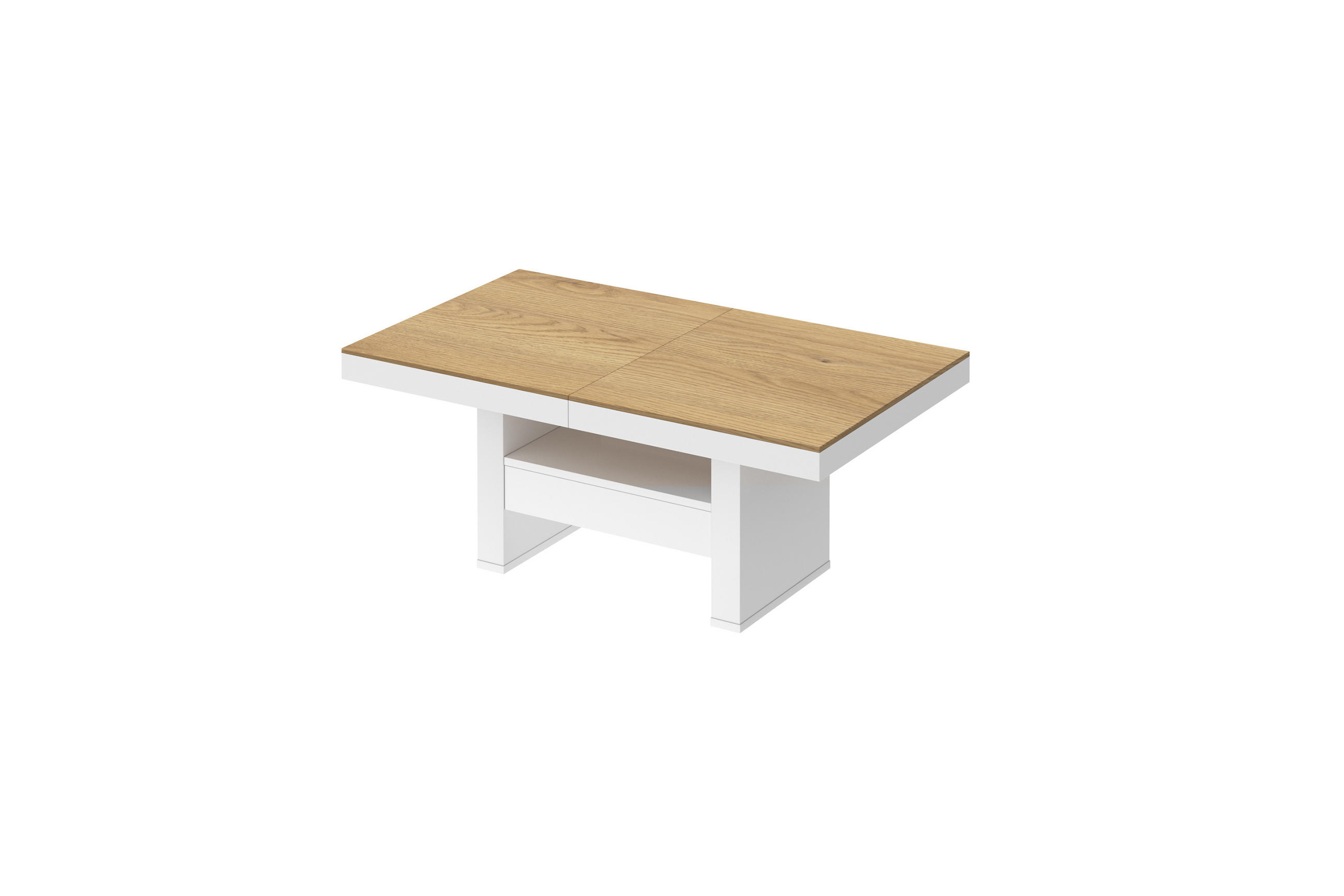 COUCHTISCH rechteckig Eiche Natur Weiß Hochglanz Höhenverstellbar ausziehbar 12/75/55 cm - Weiß Hochglanz/Eichefarben, Holzwerkstoff (75/120/55cm)