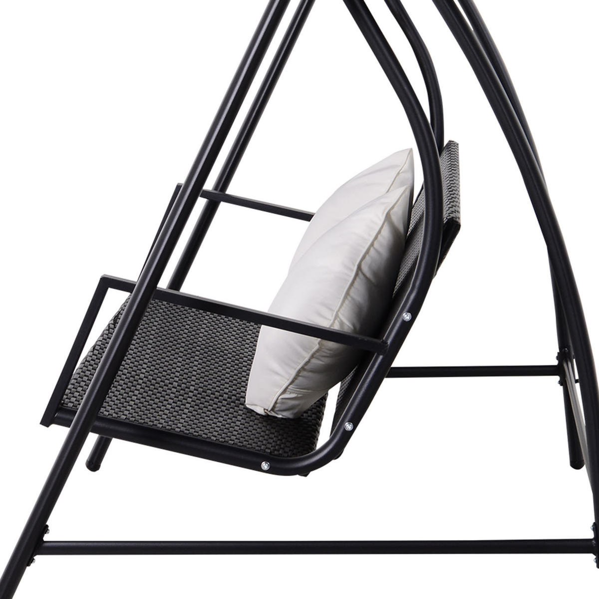 HOLLYWOODSCHAUKEL DE-06745 3-Sitzer, mit Sonnendach & Kissen Schwarz - Schwarz, Kunststoff/Metall (198/179/124cm) - ComfortXL