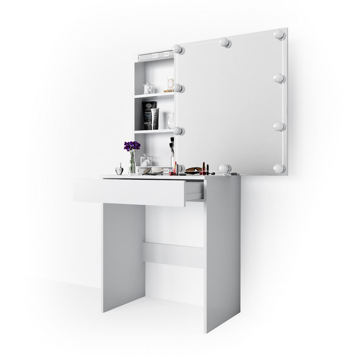 SCHMINKTISCH Melle Weiß 68 cm mit LED Beleuchtung - Weiß, Holzwerkstoff (68/155/42cm) - Vicco