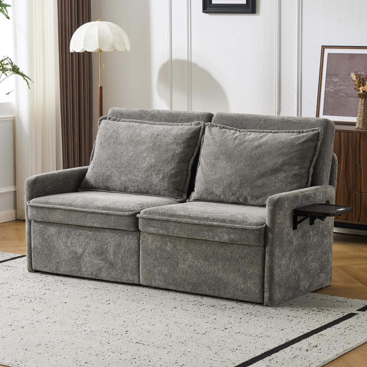 SCHLAFSOFA 172.5/71/95 cm Grau mit USB-Anschluss, 5-fach verstellbarer Rückenlehne und Stauraum - Grau, Textil (71/95/172.5cm) - Oxeza