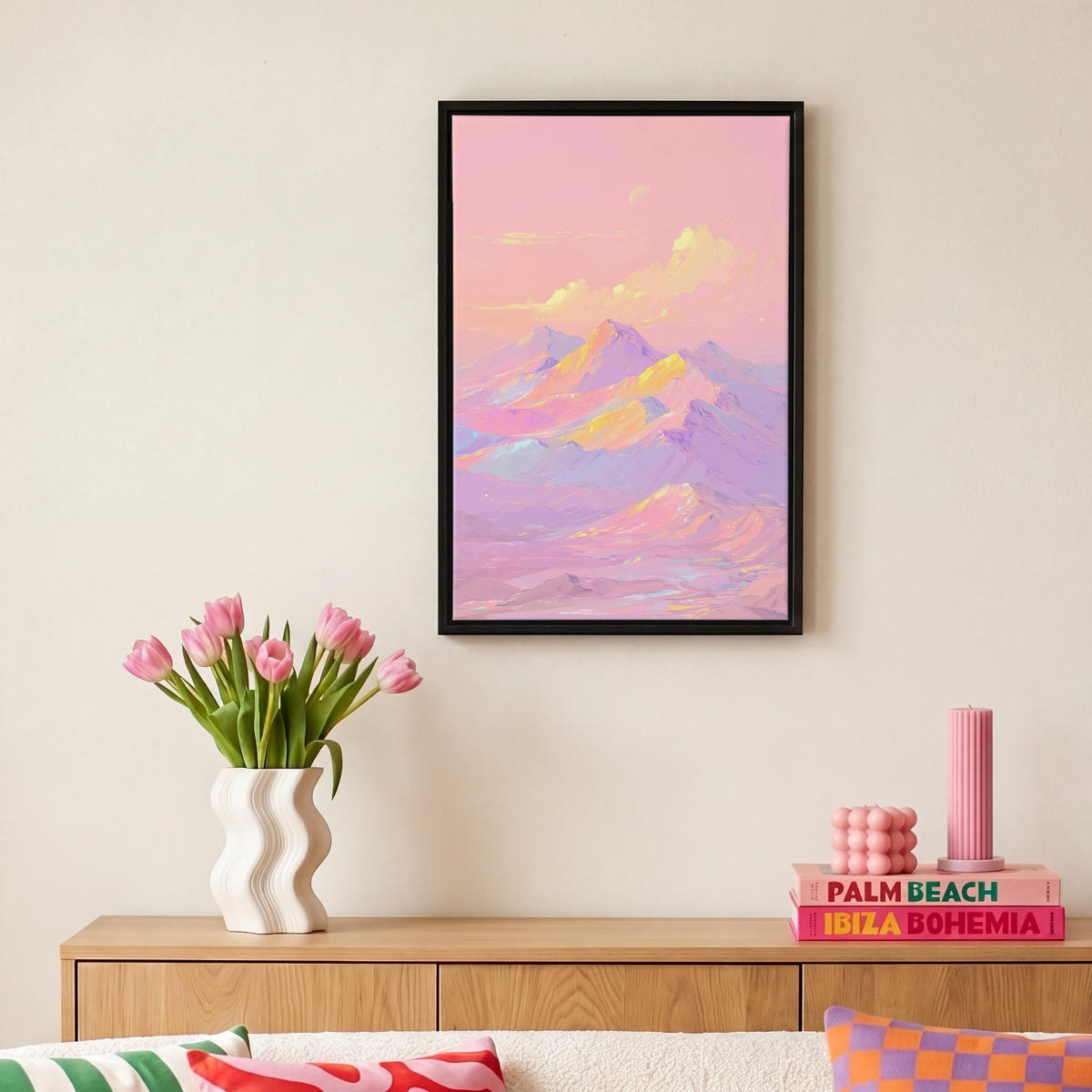 LEINWAND Bilder mit Rahmen - Berggipfel - Wolken - Verträumt - 20x30 - Hellrosa, Textil (20/30cm) - OnlyWow