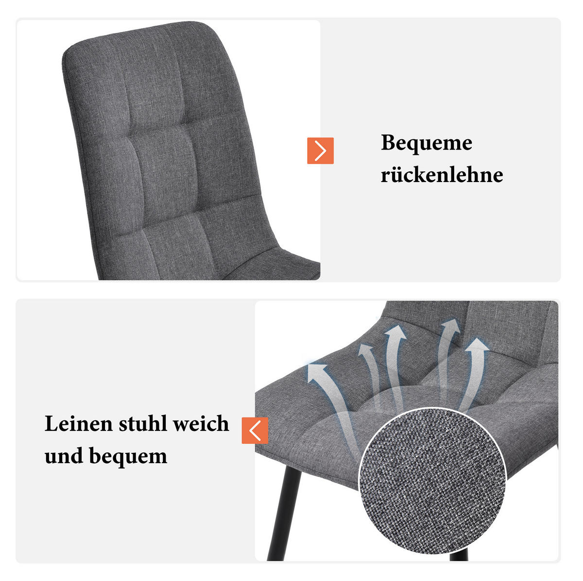 ESSZIMMERSTUHL 4er-Set ergonomisch 44 x 41 x 86 cm Leinen Gray - Grau, Metall (44/86/46cm) - Meubliv