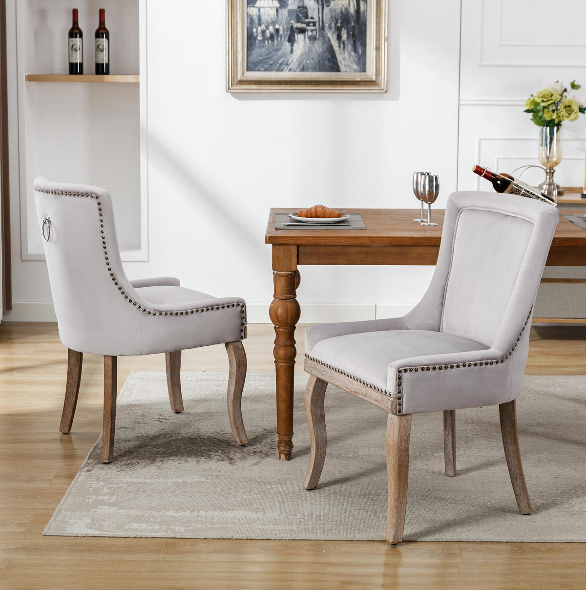 ESSZIMMERSTUHL gepolstert Samt Grau mit Massivholzrahmen 2er-Set - Grau, Holz (61/91/55cm) - Meubliv