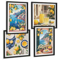 BILDER SET 4er Set - 50x50 cm & 40x60 cm Schwarzer Rahmen - Meerblick, italienische Zitronen - Schwarz, Kunststoff (50/50cm) - TULUP